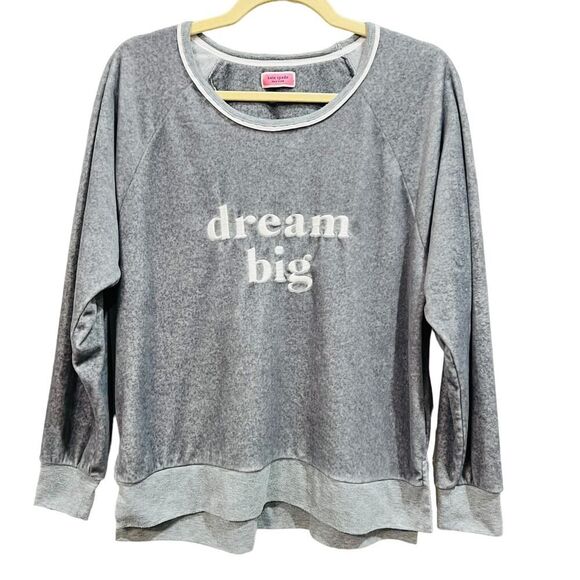 KATE SPADE Dream Big Gray Pajama Top Pullover  Fleece Embroidered Size Medium - Picture 3 of 7